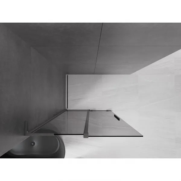 MEXEN/S - Velar L Sprchová zástena posuvná Walk-in 90 x 200, grafit 8 mm, grafit kartáčovaná 871-090-003-43-66