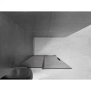 MEXEN/S - Velar L Sprchová zástena posuvná Walk-in 90 x 200, grafit 8 mm, grafit kartáčovaná 871-090-003-43-66