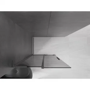 MEXEN/S - Velar L Sprchová zástena posuvná Walk-in 90 x 200, grafit 8 mm, grafit metal 871-090-003-43-95