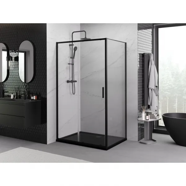 MEXEN/S - Exo sprchovací kút, posuvné dvere 155 x 70, transparent, čierna 8151-155-070-70-00