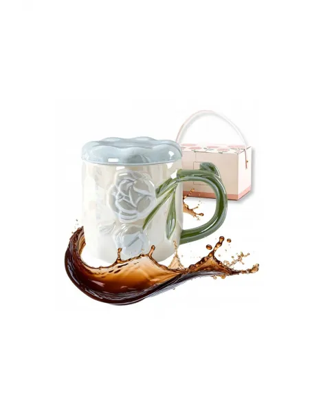 Perlový hrnček s vrchnákom 450 ml modré Ruže + Darčeková krabička