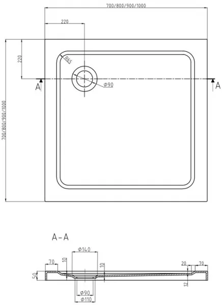 MEXEN - Flat Sprchová vanička štvorcová slim 100 x 100, čierna 40701010