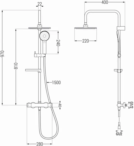 MEXEN/S - KX40 Sprchový stĺp s termostatickou batériou, grafitu 771504091-66