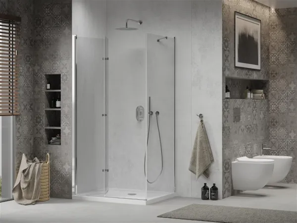 MEXEN/S - Sprchovací kút zalamovací Lima 100x70, číre sklo, chróm + vanička 856-100-070-01-00-4010