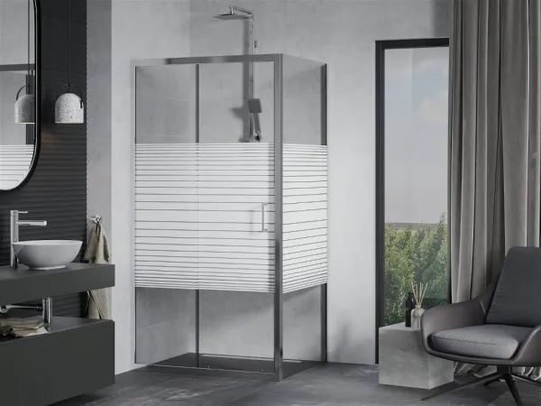 MEXEN/S - APIA sprchovací kút 100x80, dekor - pruhy, chróm 840-100-080-01-20
