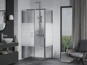 MEXEN/S - APIA sprchovací kút 100x80, dekor - pruhy, chróm 840-100-080-01-20