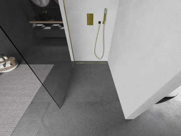 MEXEN/S - Kioto Sprchová zástena WALK-IN 85 x 200, transparent 8 mm, zlatá 800-085-101-50-00