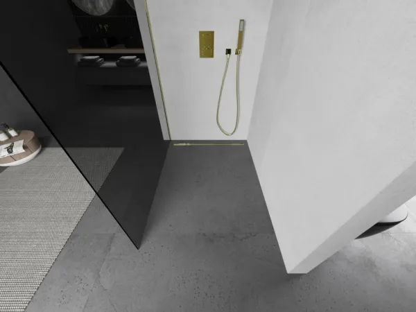 MEXEN/S - KIOTO Sprchová zástena WALK-IN 90x200 cm 8 mm, zlatá, dymové sklo 800-090-101-50-40