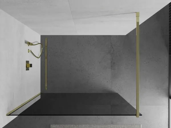 MEXEN/S - KIOTO Sprchová zástena WALK-IN 90x200 cm 8 mm, zlatá, dymové sklo 800-090-101-50-40
