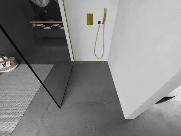 MEXEN/S - KIOTO Sprchová zástena WALK-IN 100x200 cm 8 mm, zlatá, čierny profil 800-100-101-50-70