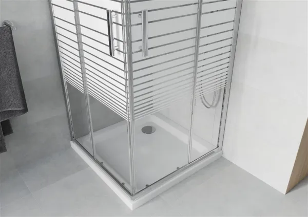 MEXEN/S - Rio Sprchovací kút štvorcový 90x90, transparent / dekor, chróm + vanička so sifónom 860-090-090-01-20-4010