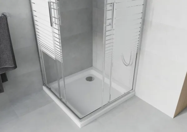 MEXEN/S - Rio Sprchovací kút štvorcový 70x70, transparent / dekor, chróm + vanička so sifónom 860-070-070-01-20-4010
