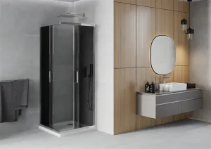 MEXEN/S - Rio Sprchovací kút štvorcový 90x90, grafit, chróm + vanička so sifónom 860-090-090-01-40-4010