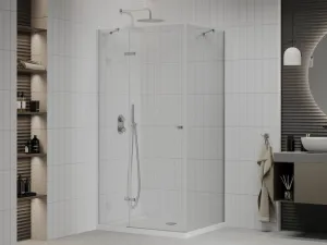 MEXEN/S - Roma sprchový kút 80x70, kyvný, číre sklo, chróm + vanička 854-080-070-01-00-4010