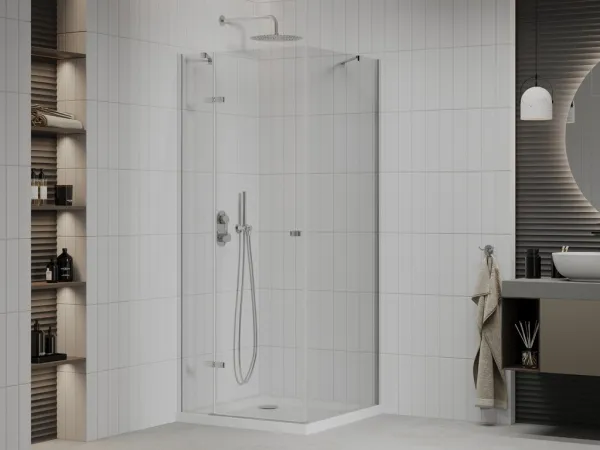 MEXEN/S - Roma sprchovací kút 70x70, kyvný, číre sklo, chróm + vanička 854-070-070-01-00-4010