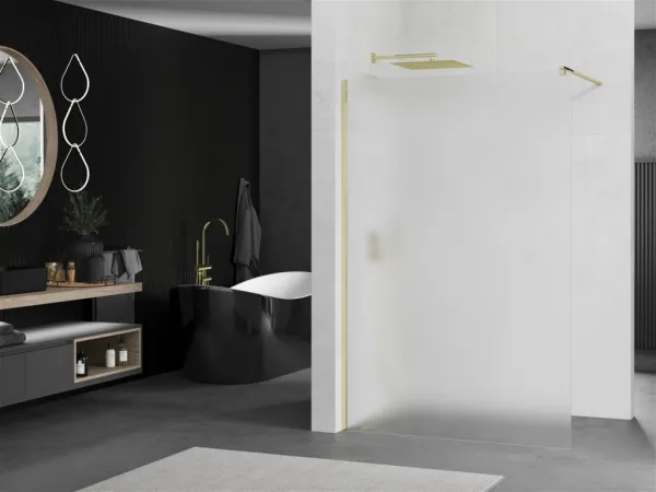 MEXEN/S - KIOTO Sprchová zástena WALK-IN 120x200 cm 8 mm, zlatá, matné sklo 800-120-101-50-30