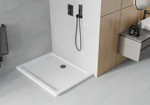 MEXEN/S - Flat sprchová vanička obdĺžniková slim 140 x 100, biela + čierny sifón 40101014B