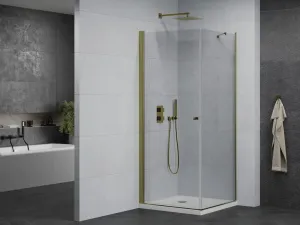 MEXEN/S - Pretoria štvorcový sprchovací kút 90x90, transparent, zlatý + vanička 852-090-090-50-00-4010