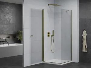 MEXEN/S - Pretoria štvorcový sprchovací kút 90x90, transparent, zlatý + vanička 852-090-090-50-00-4010