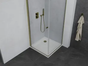 MEXEN/S - Pretoria štvorcový sprchovací kút 90x90, transparent, zlatý + vanička 852-090-090-50-00-4010