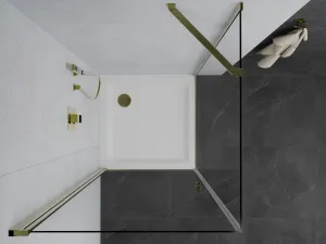 MEXEN/S - Pretoria štvorcový sprchovací kút 90x90, transparent, zlatý + vanička 852-090-090-50-00-4010