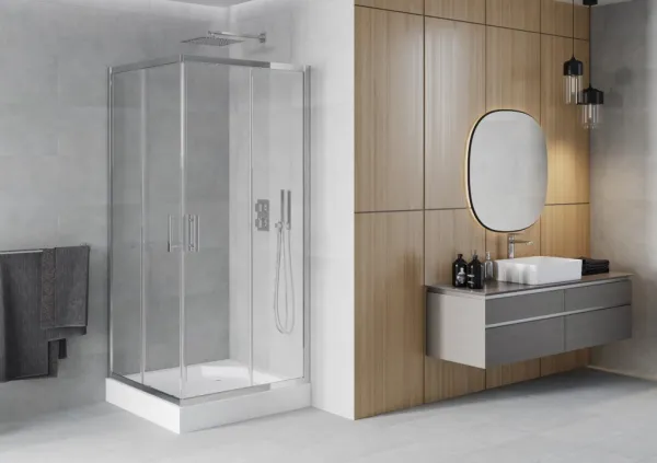MEXEN/S - Rio štvorcový sprchovací kút 90 x 90, transparent, chróm + vanička Rio 860-090-090-01-00-4510