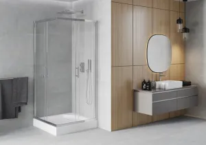 MEXEN/S - Rio štvorcový sprchovací kút 90 x 90, transparent, chróm + vanička Rio 860-090-090-01-00-4510