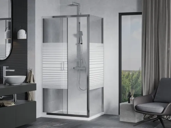 MEXEN/S - Apia Sprchovací kút 140x70, transparent / dekor, chróm + vanička so sifónom 840-140-070-01-20-4010