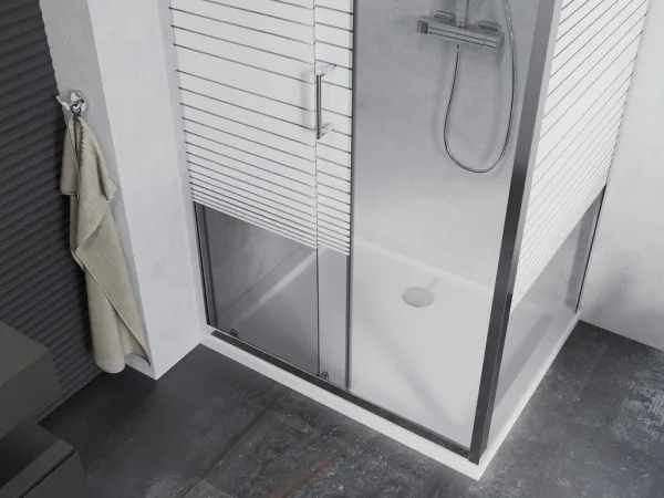 MEXEN/S - Apia Sprchovací kút 130x100, transparent / dekor, chróm + vanička so sifónom 840-130-100-01-20-4010