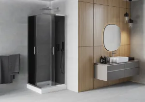 MEXEN/S - Rio štvorcový sprchovací kút 80 x 80, grafit, chróm + vanička Rio 860-080-080-01-40-4510
