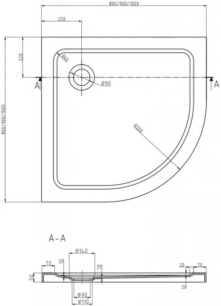 MEXEN - Flat sprchová vanička štvrťkruhová slim 100 x 100, biela 41101010