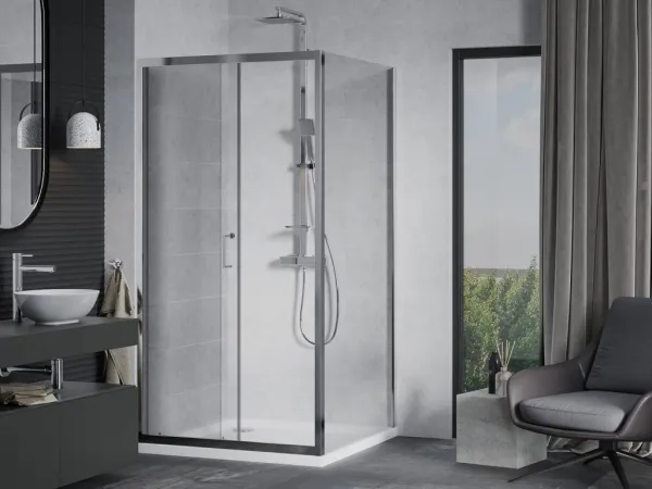 MEXEN/S - Apia sprchovací kút posuvný 90x90, sklo transparent, chrom + vanička 840-090-090-01-00-4010