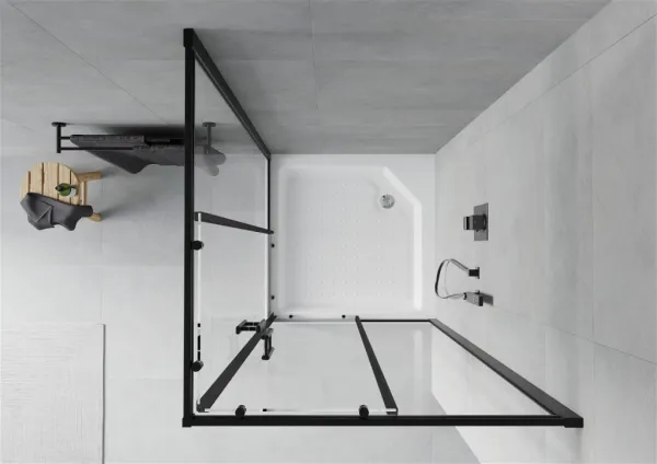 MEXEN/S - Rio štvorcový sprchovací kút 90 x 90, transparent, čierna + vanička Rio 860-090-090-70-00-4510