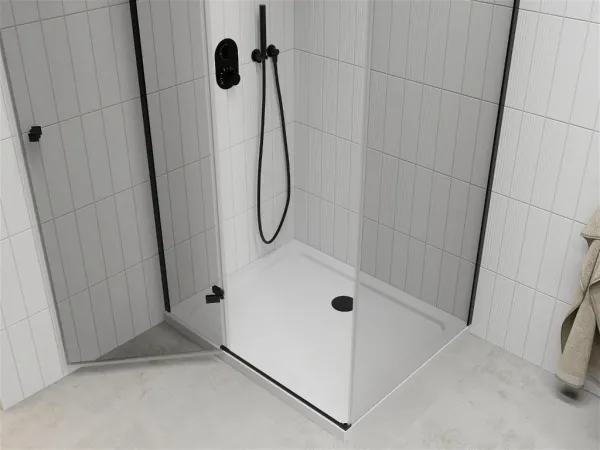 MEXEN/S - Roma sprchovací kút 100x70, transparent, čierna + biela vanička so sifónom 854-100-070-70-00-4010B