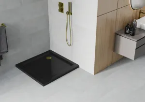 MEXEN/S - Flat Sprchová vanička štvorcová slim 100 x 100, čierna + zlatý sifón 40701010G