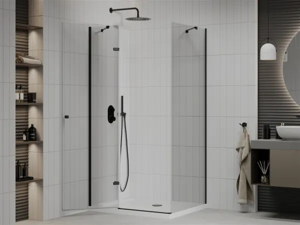 MEXEN/S - Roma sprchovací kút 110x80, transparent, čierna + biela vanička so sifónom 854-110-080-70-00-4010B