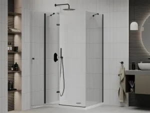 MEXEN/S - Roma sprchovací kút 110x80, transparent, čierna + biela vanička so sifónom 854-110-080-70-00-4010B