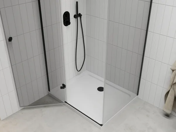 MEXEN/S - Roma sprchovací kút 80x70, transparent, čierna + biela vanička so sifónom 854-080-070-70-00-4010B