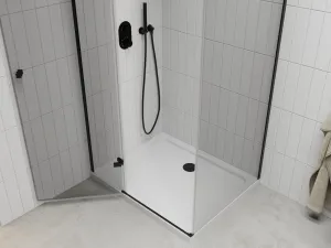 MEXEN/S - Roma sprchovací kút 80x70, transparent, čierna + biela vanička so sifónom 854-080-070-70-00-4010B