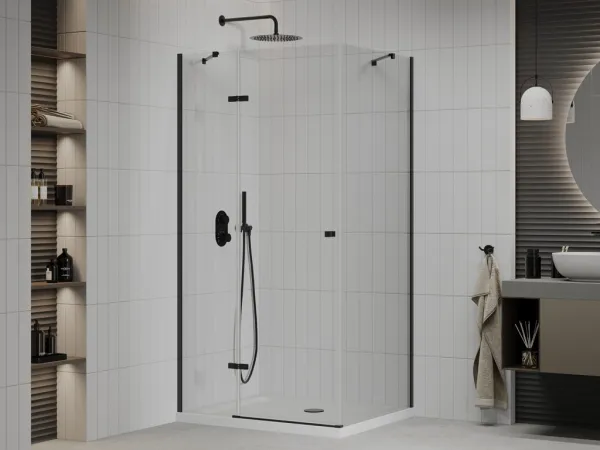 MEXEN/S - Roma sprchovací kút 80x70, transparent, čierna + biela vanička so sifónom 854-080-070-70-00-4010B