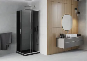 MEXEN/S - Rio sprchovací kút 70x70, grafit, chróm + vanička so sifónom 860-070-070-01-40-4070