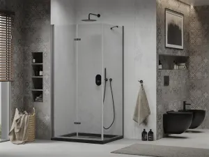 MEXEN/S - Lima sprchovací kút zalamovacie dvere 100 x 90, transparent, čierny + Flat čierna vanička so sifónom 856-100-090-70-00-4070B