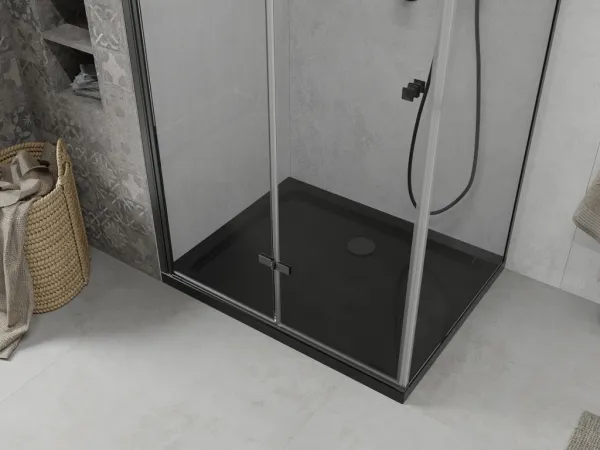 MEXEN/S - Lima sprchovací kút zalamovacie dvere 100 x 90, transparent, čierny + Flat čierna vanička so sifónom 856-100-090-70-00-4070B