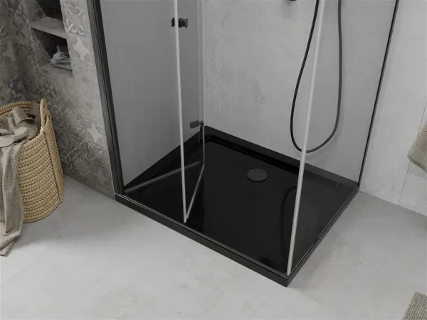 MEXEN/S - Lima sprchový kút zalamovacie dvere 90 x 100, transparent, čierny + Flat čierna vanička so sifónom 856-090-100-70-00-4070B