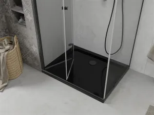MEXEN/S - Lima sprchový kút zalamovacie dvere 90 x 100, transparent, čierny + Flat čierna vanička so sifónom 856-090-100-70-00-4070B