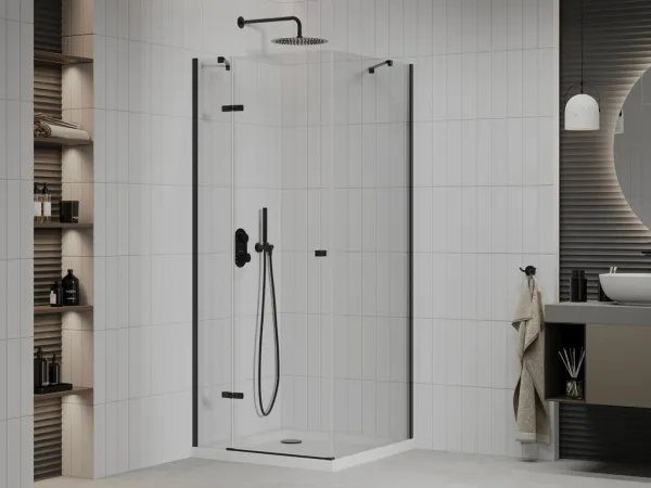 MEXEN/S - Roma sprchovací kút 70x70, transparent, čierna + biela vanička so sifónom 854-070-070-70-00-4010B