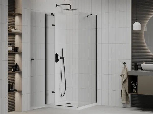 MEXEN/S - Roma sprchovací kút 70x70, transparent, čierna + biela vanička so sifónom 854-070-070-70-00-4010B