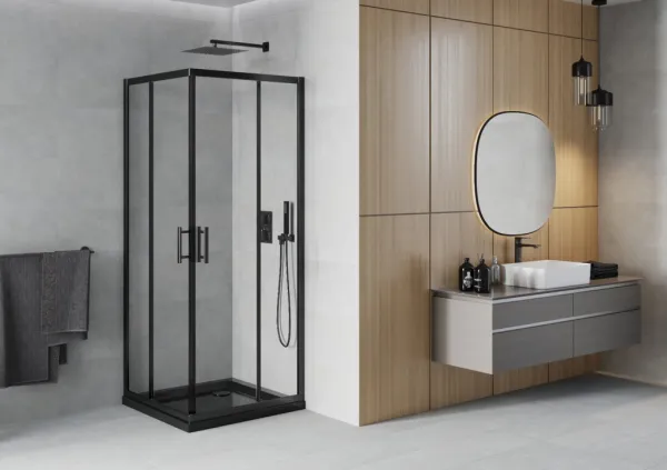 MEXEN/S - Rio ksprchovací kút 70 x 70, transparent, čierna + vanička so sifónom 860-070-070-70-00-4070B