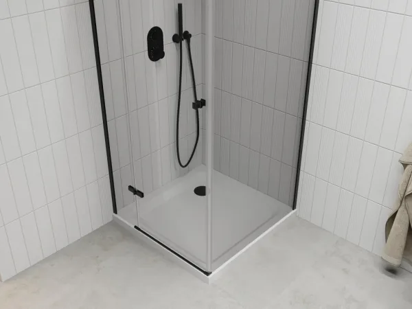 MEXEN/S - Roma sprchovací kút 70x70, transparent, čierna + biela vanička so sifónom 854-070-070-70-00-4010B