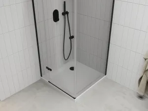 MEXEN/S - Roma sprchovací kút 70x70, transparent, čierna + biela vanička so sifónom 854-070-070-70-00-4010B